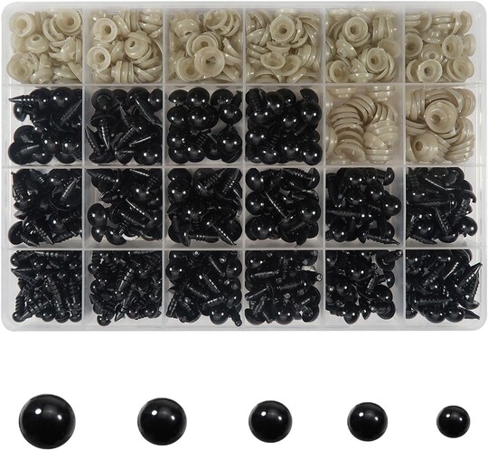 150-Piece Black Plastic Safety Eyes with Washers – 6mm to 12mm for Amigurumi, Crochet Dolls, Plush Toys & DIY Crafts
